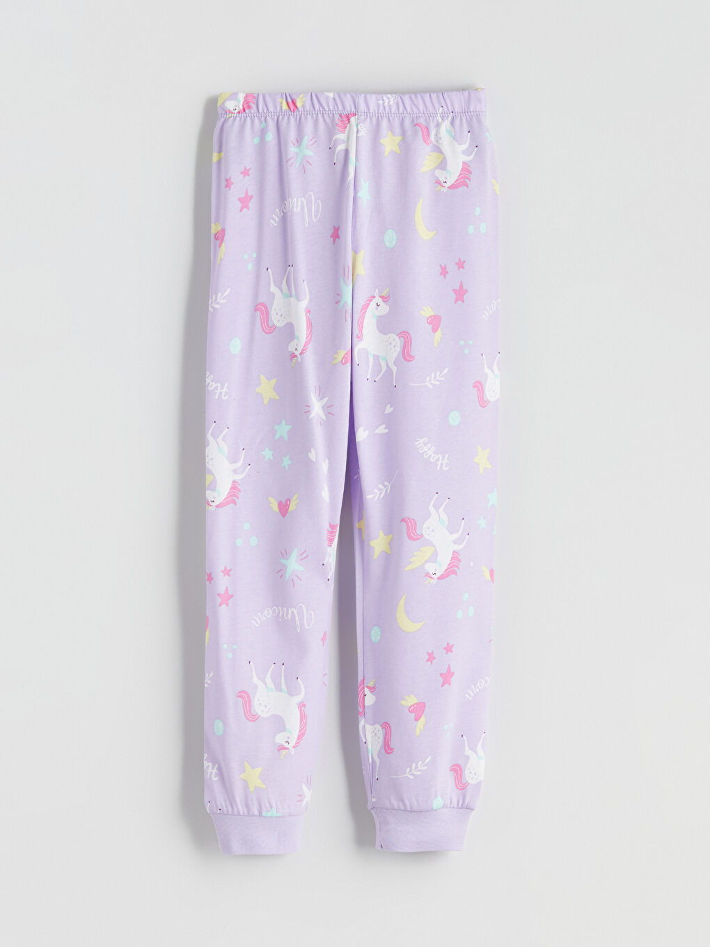 Lila Beli Lastikli Baskılı Kız Çocuk Pijama Alt