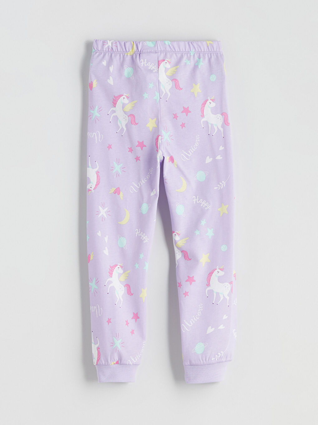 Lila Beli Lastikli Baskılı Kız Çocuk Pijama Alt-1