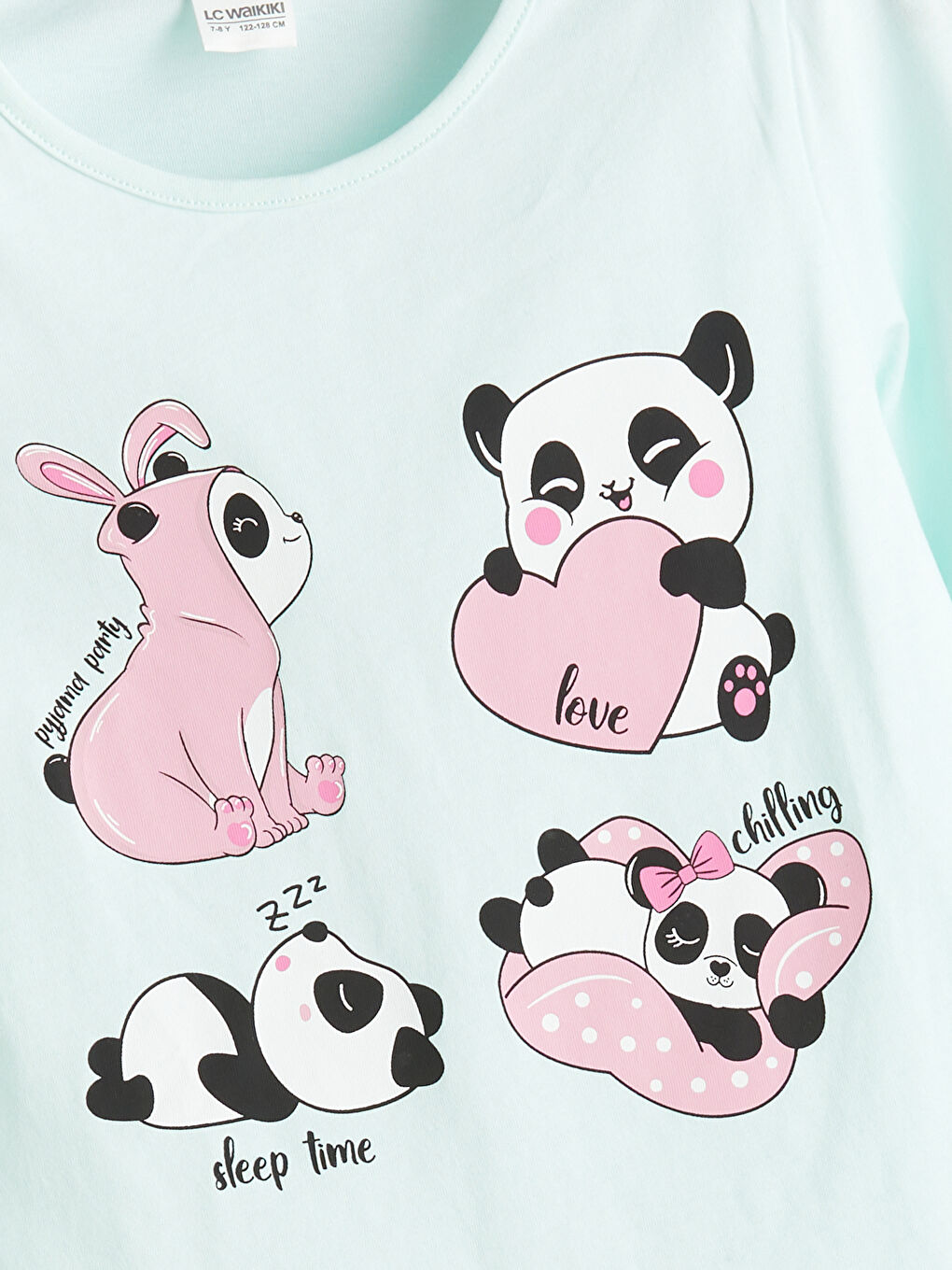 Turkuaz Bisiklet Yaka Kız Çocuk Pijama Üst-1