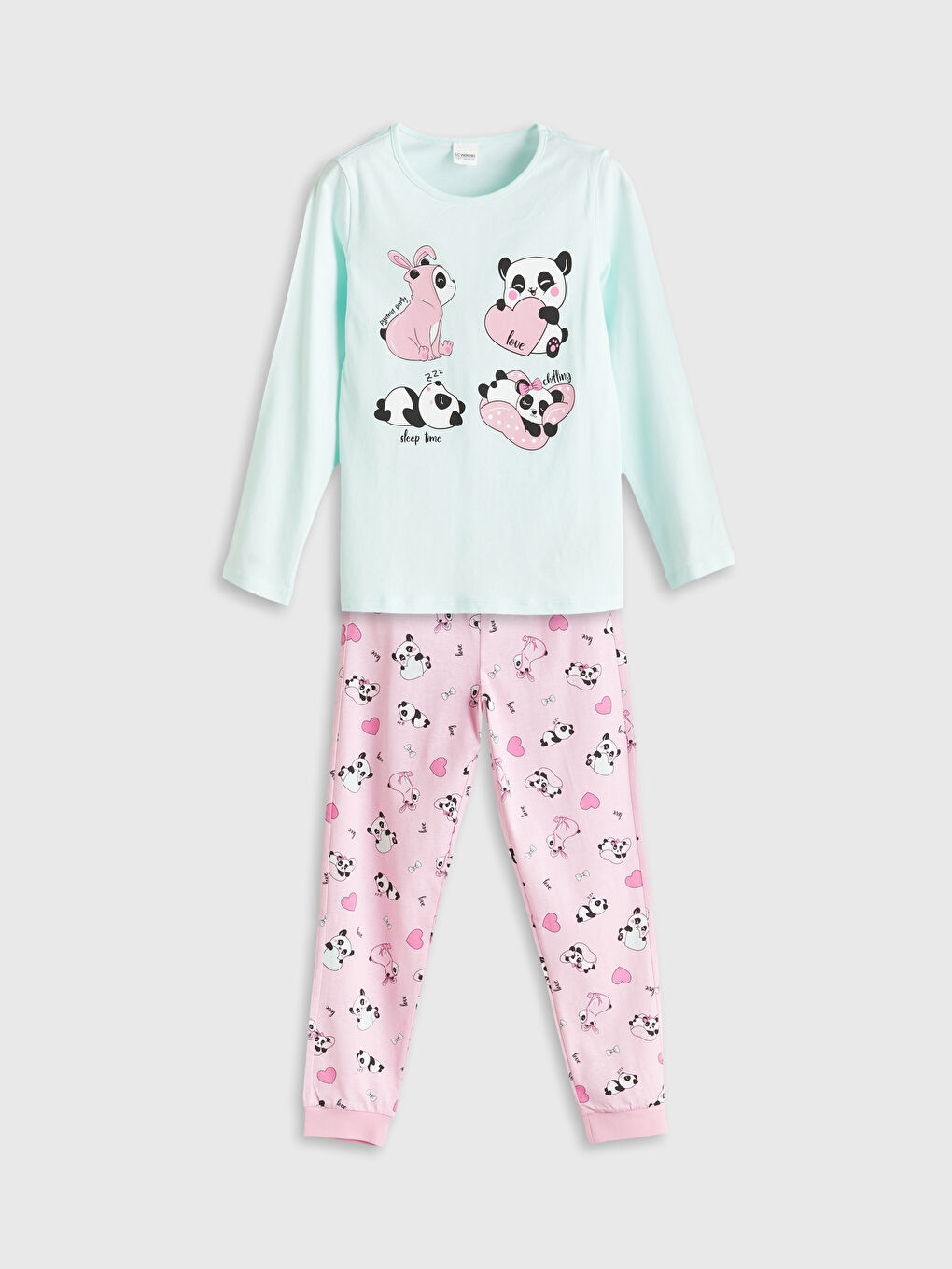 LCW Kids Crew Neck Girls' Pyjama Set -W51099Z4-FUD