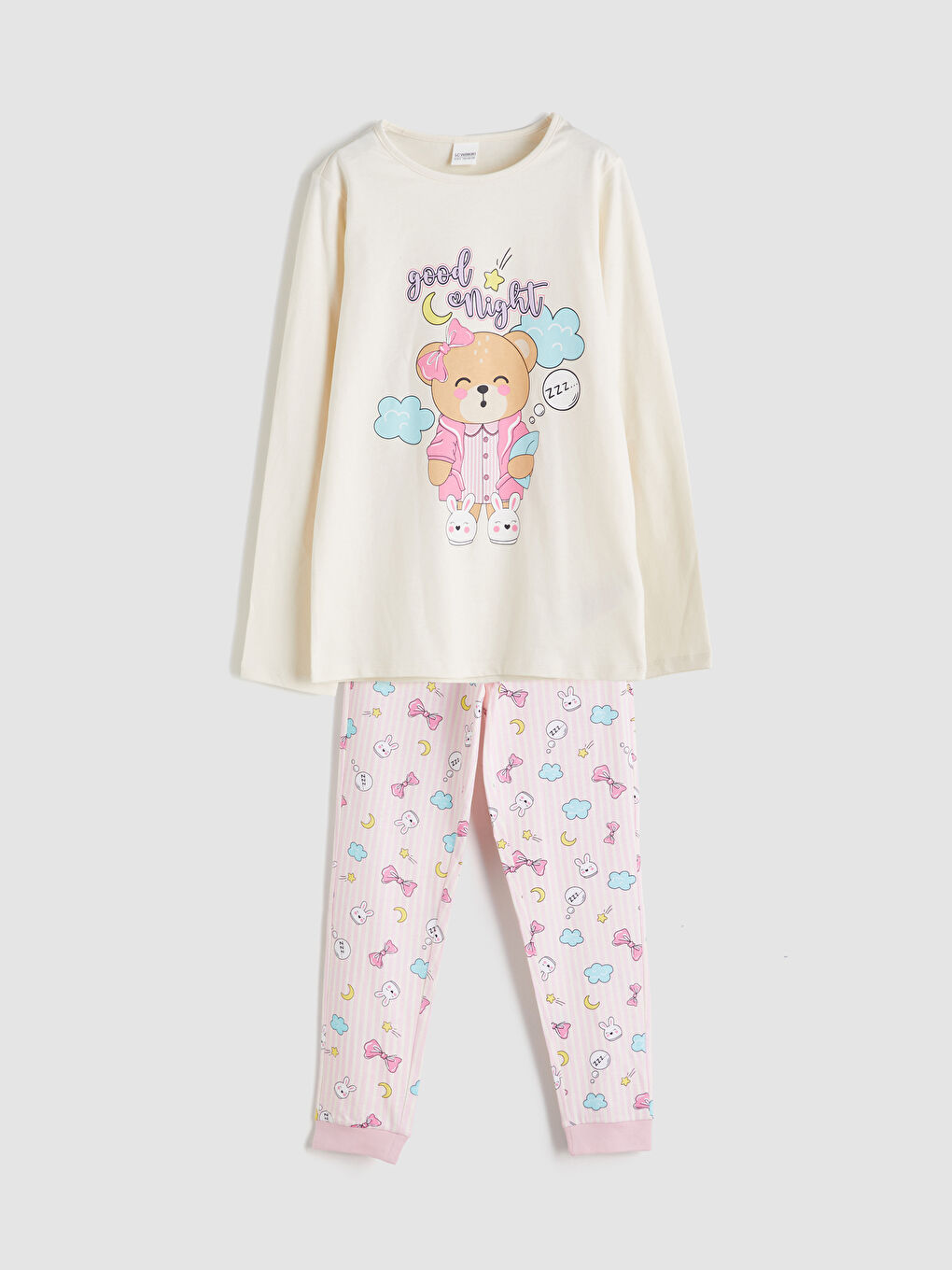 LCW Kids Crew Neck Girls' Pyjama Set -W51108Z4-FDL
