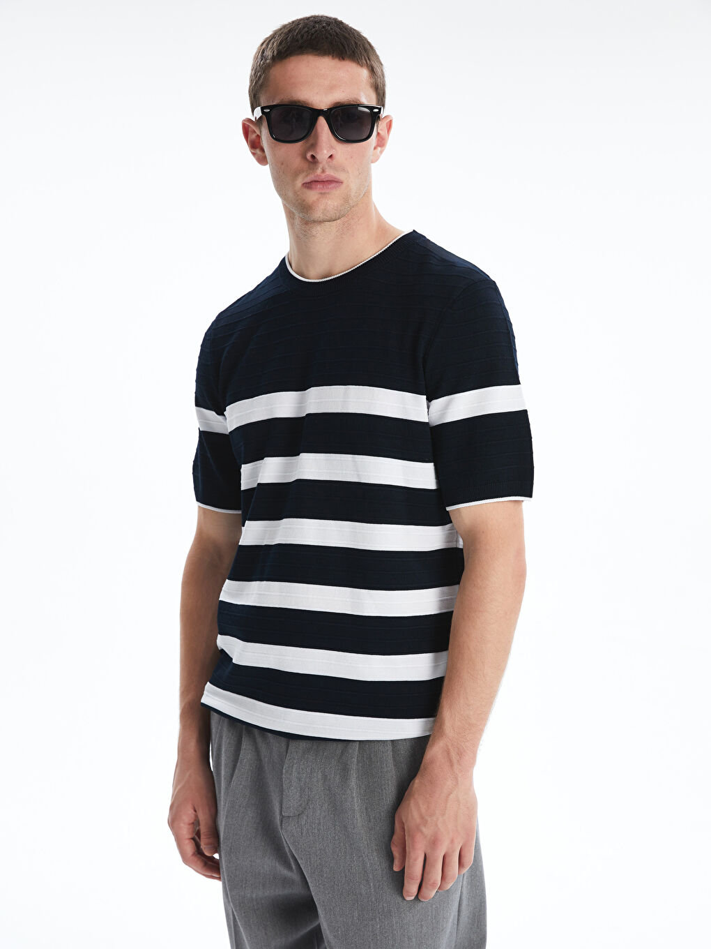 LCW Vision Crew Neck Short Sleeve Striped Men's Knitwear Sweater -W51114Z8-RFH