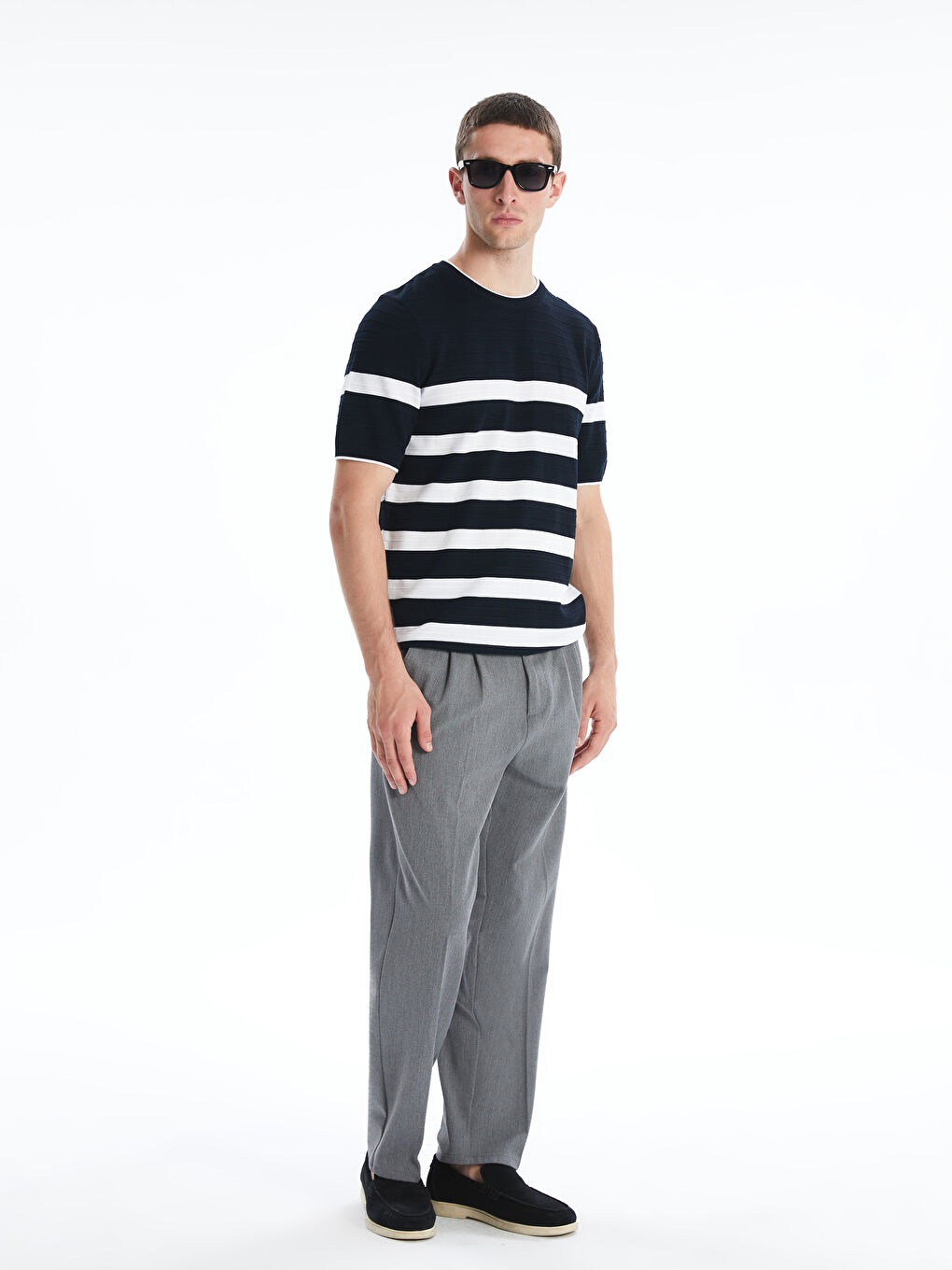 LCW Vision Crew Neck Short Sleeve Striped Men's Knitwear Sweater -W51114Z8-RFH