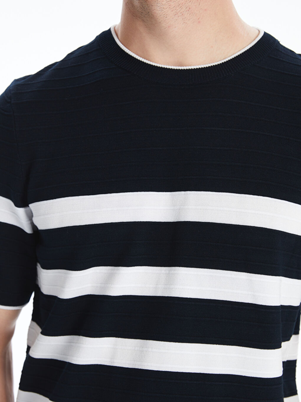 LCW Vision Crew Neck Short Sleeve Striped Men's Knitwear Sweater -W51114Z8-RFH