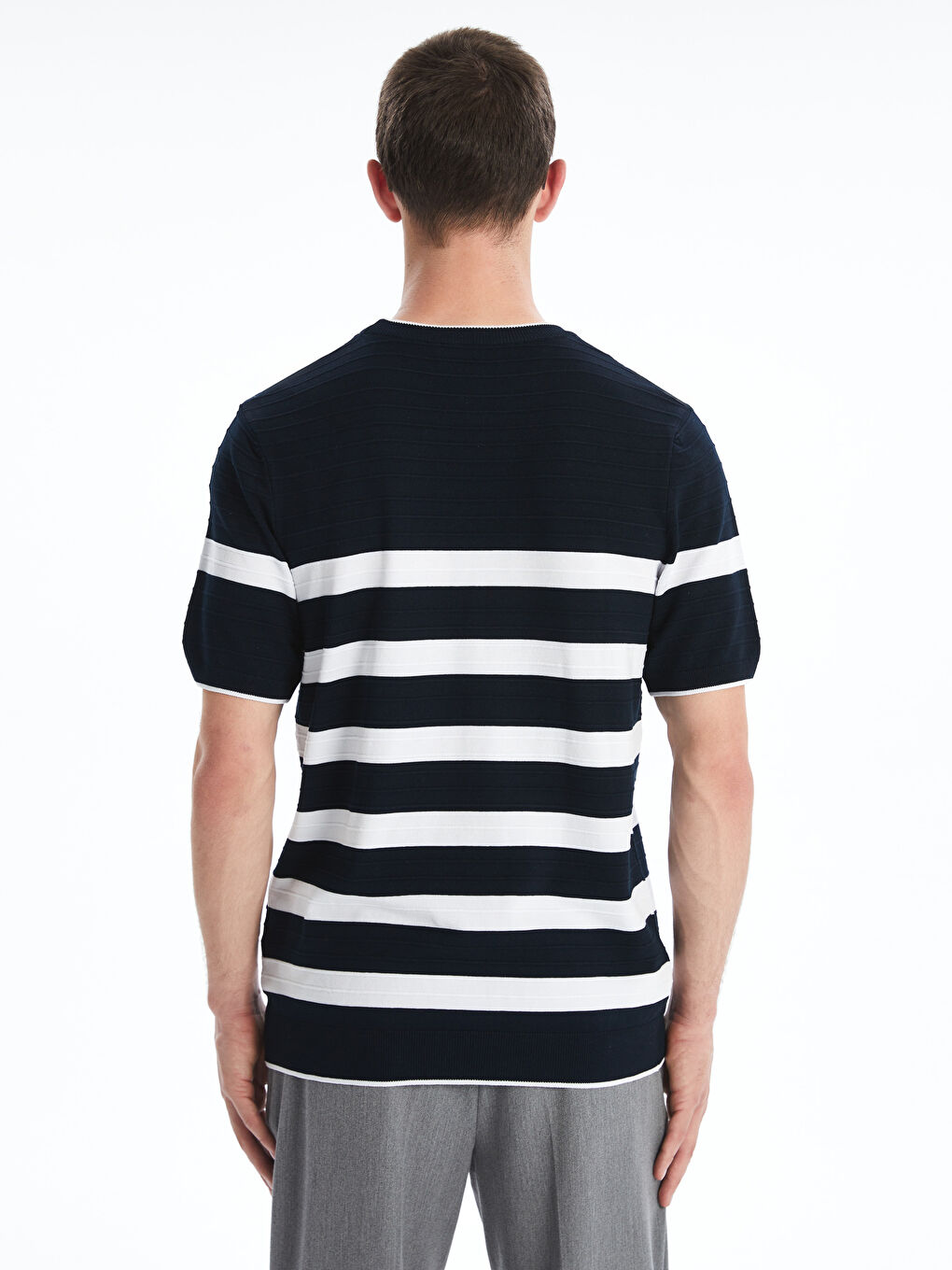 LCW Vision Crew Neck Short Sleeve Striped Men's Knitwear Sweater -W51114Z8-RFH