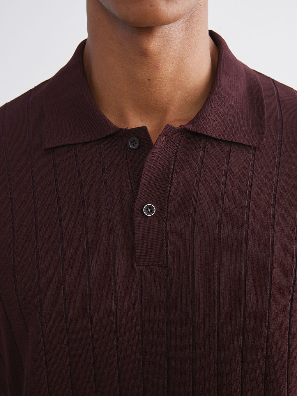 Bordo Polo Yaka Kısa Kollu Erkek Triko Kazak-2