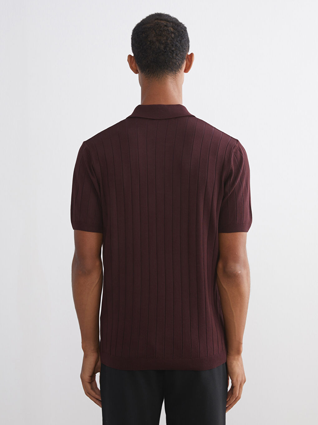 Bordo Polo Yaka Kısa Kollu Erkek Triko Kazak-3