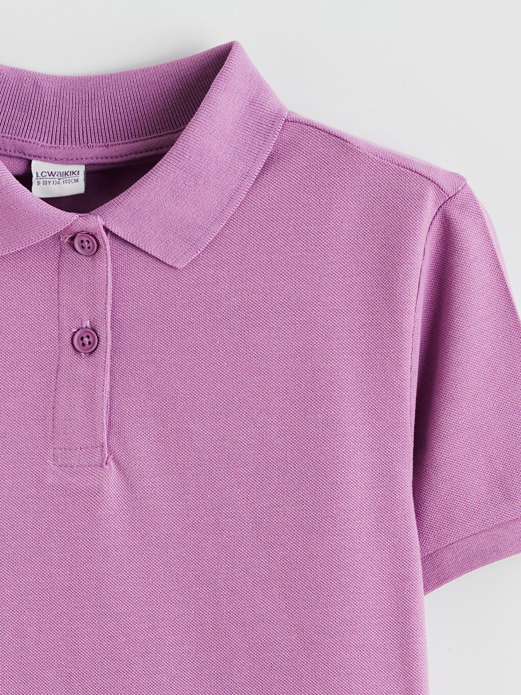 Mor Polo Yaka Kız Çocuk Tişört-1