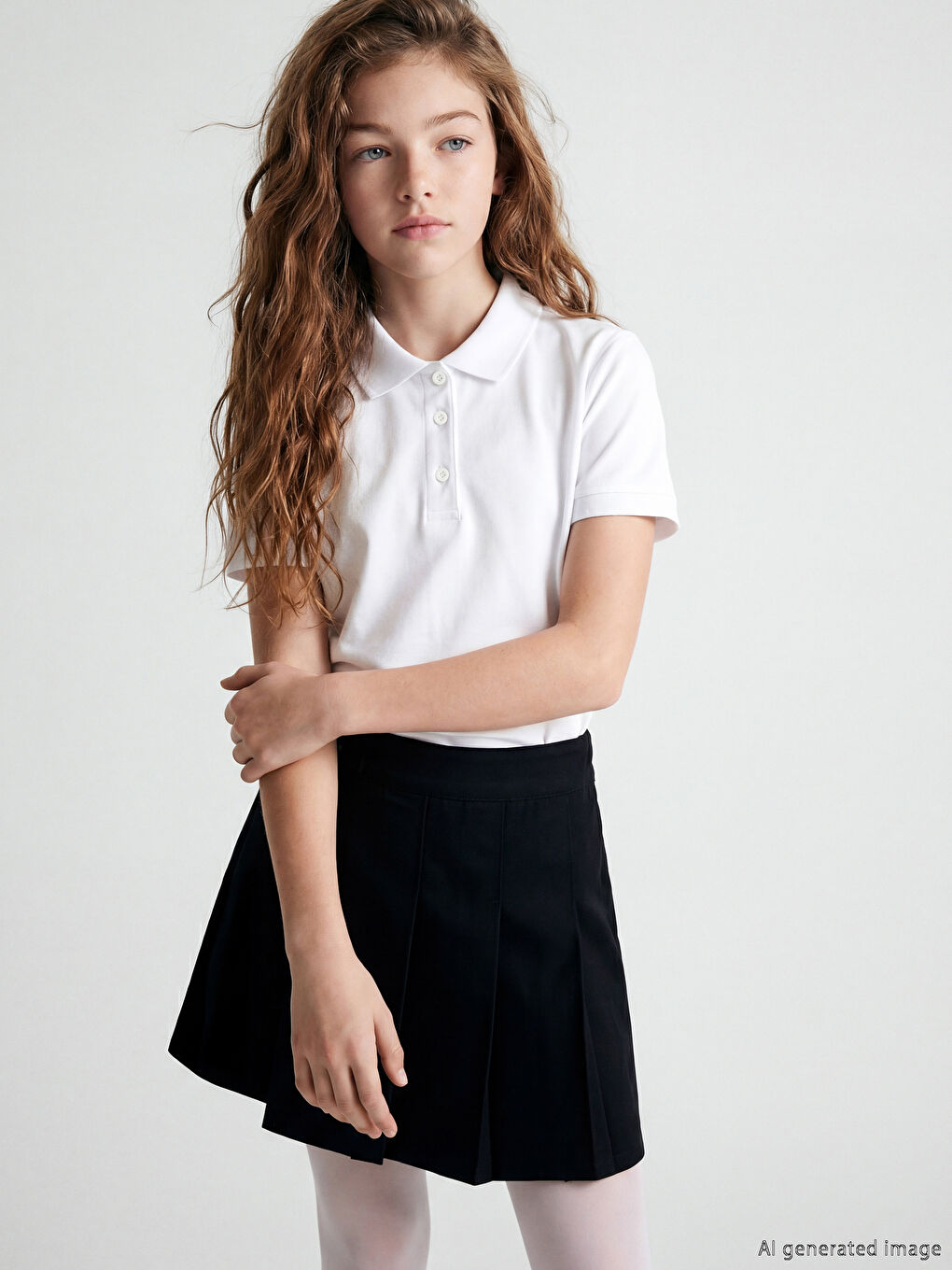 Beyaz Polo Yaka Kız Çocuk Tişört