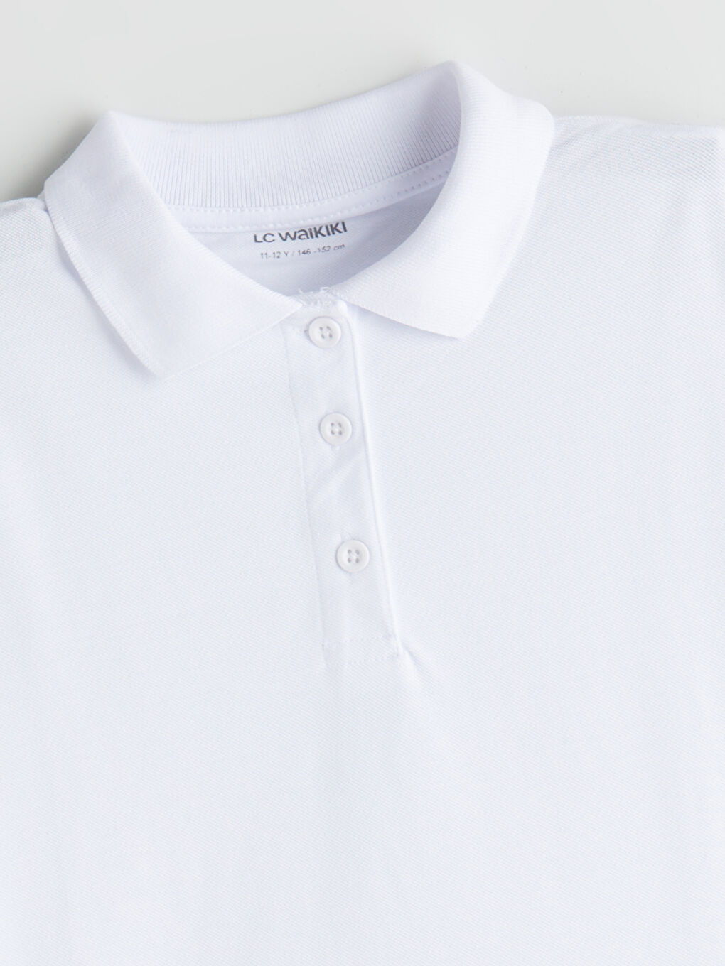 Beyaz Polo Yaka Basic Kısa Kollu Kız Çocuk Tişört-2