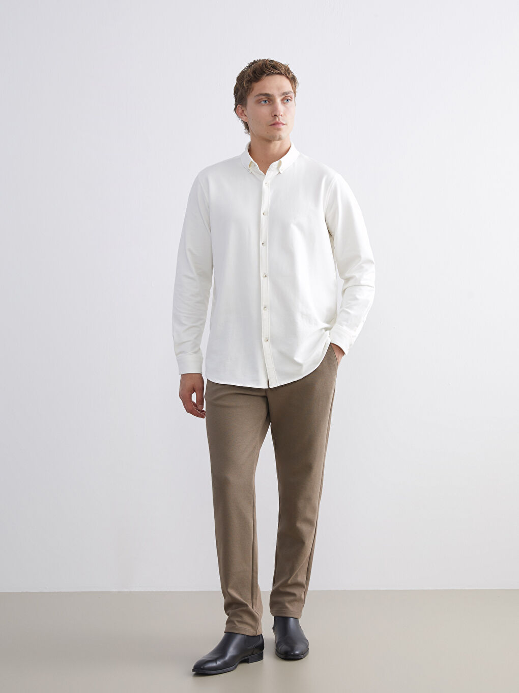 Kahverengi Standart Kalıp Erkek Pantolon-1