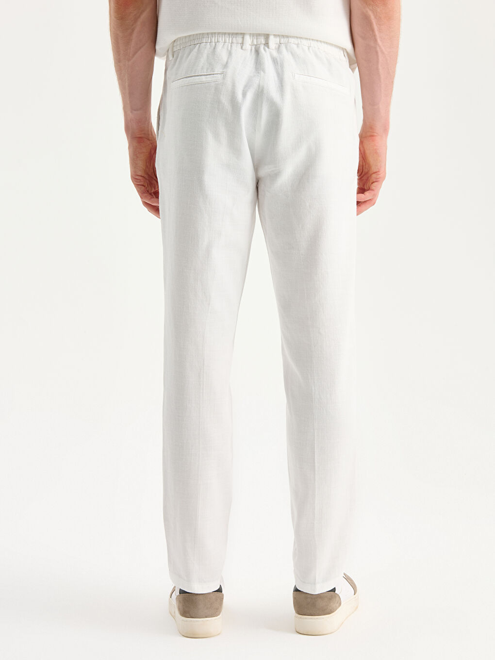 Ekru Standart Kalıp Keten Görünümlü Erkek Pantolon-3