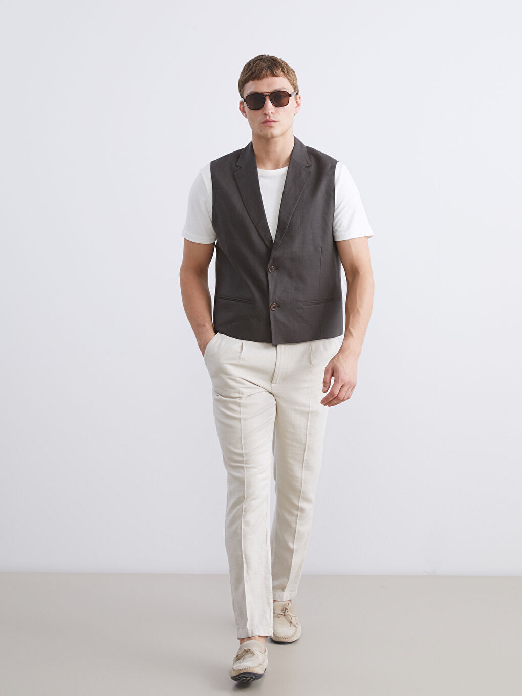 Regular Fit Linen-Look Men's Trousers