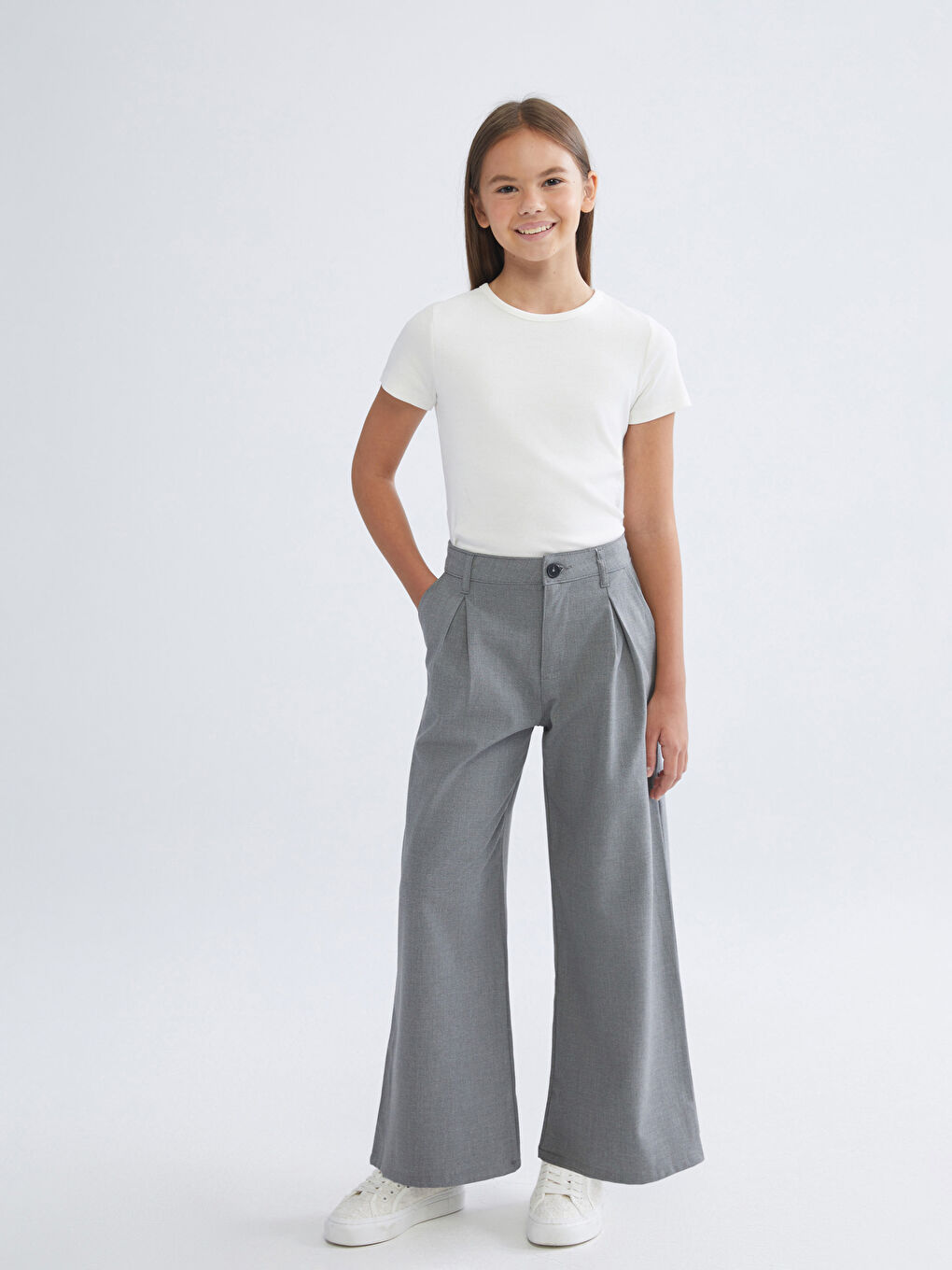Wideleg Pleated Girls' Trousers
