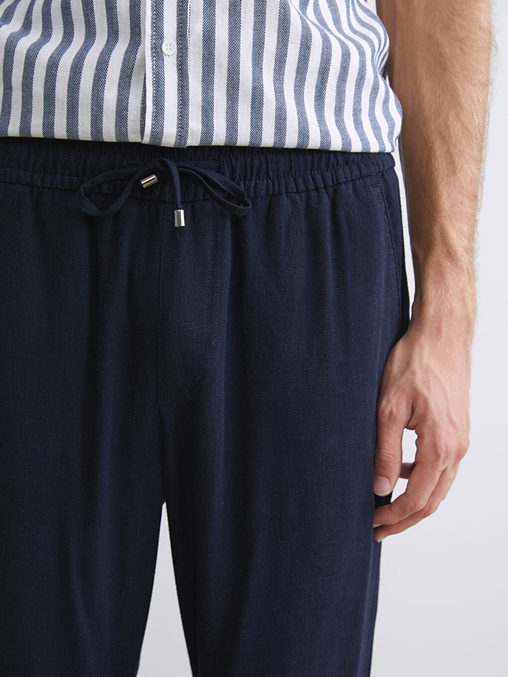 Lacivert Standart Kalıp Keten Karışımlı Erkek Pantolon-2