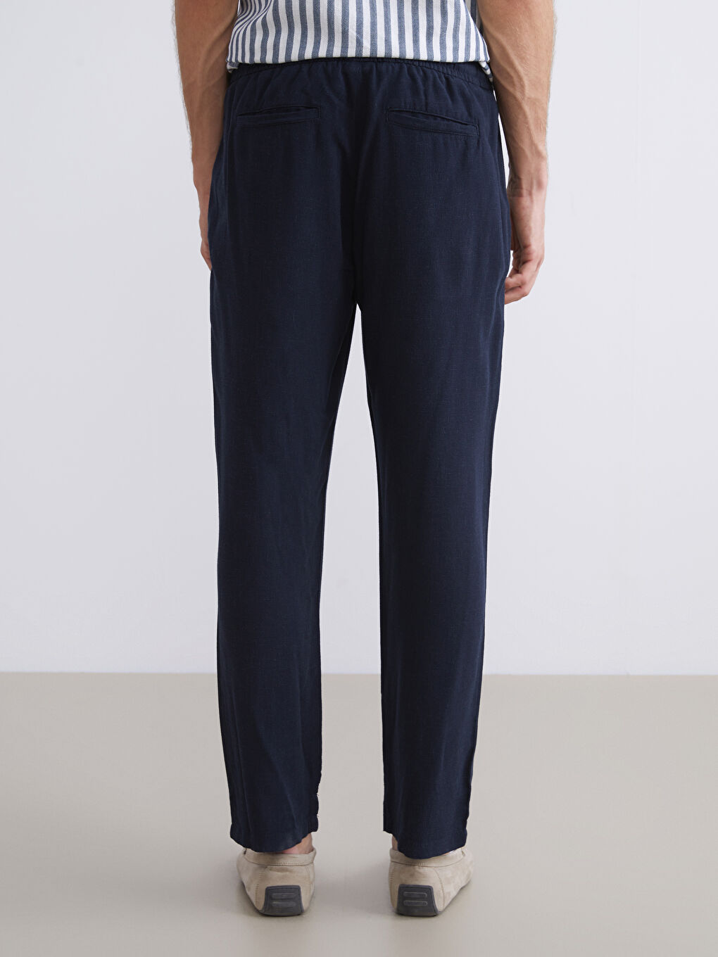 Lacivert Standart Kalıp Keten Karışımlı Erkek Pantolon-3