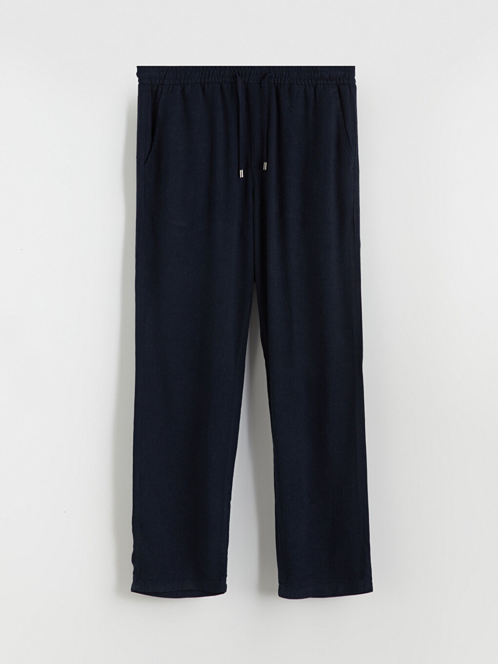 Lacivert Standart Kalıp Keten Karışımlı Erkek Pantolon-4