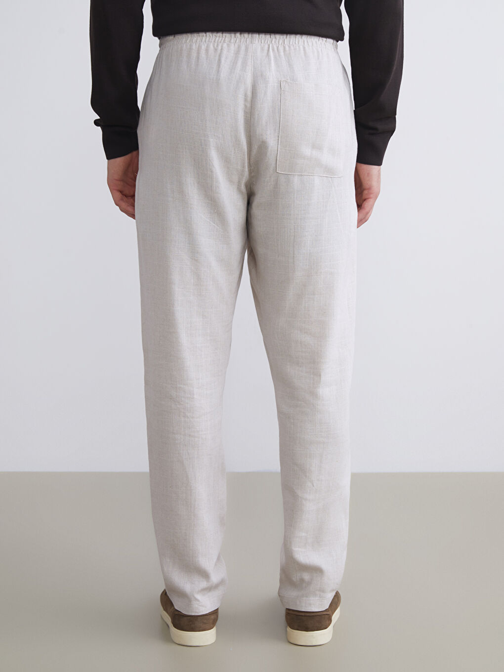 Bej Standart Kalıp Keten Karışımlı Erkek Pantolon-6