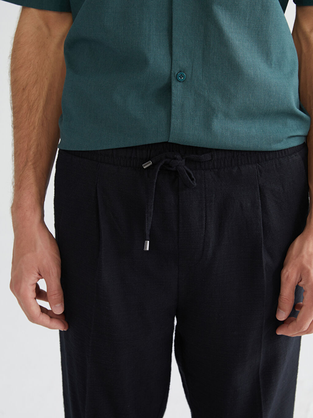 Regular Fit Linen-Look Men's Trousers-2