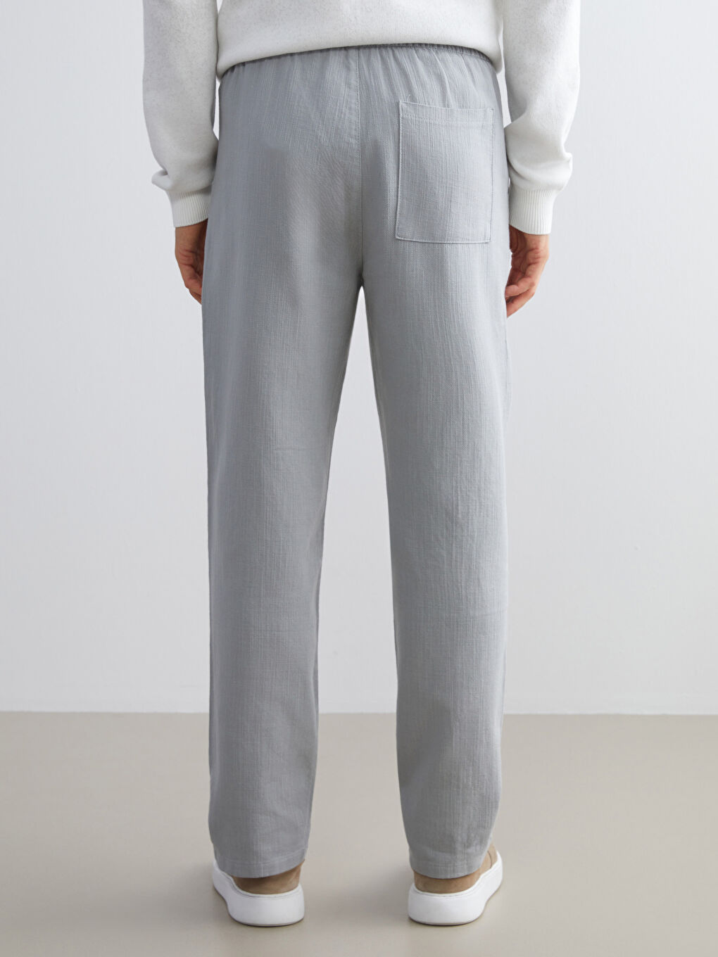Gri Standart Kalıp Keten Görünümlü Erkek Pantolon-3