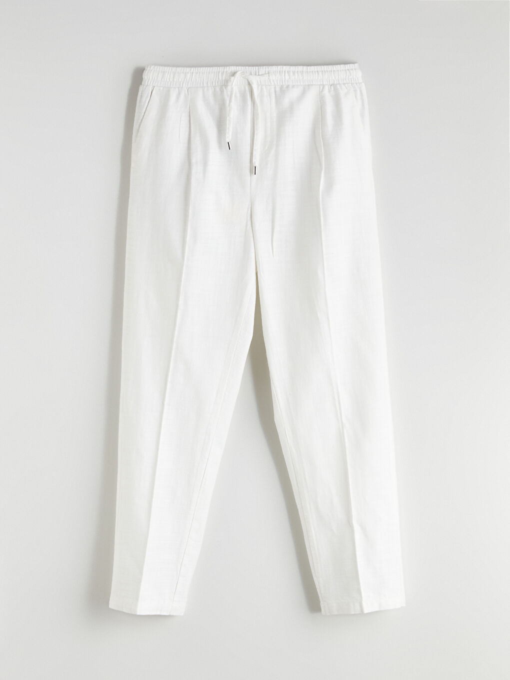 Ekru Standart Kalıp Keten Görünümlü Erkek Pantolon-4