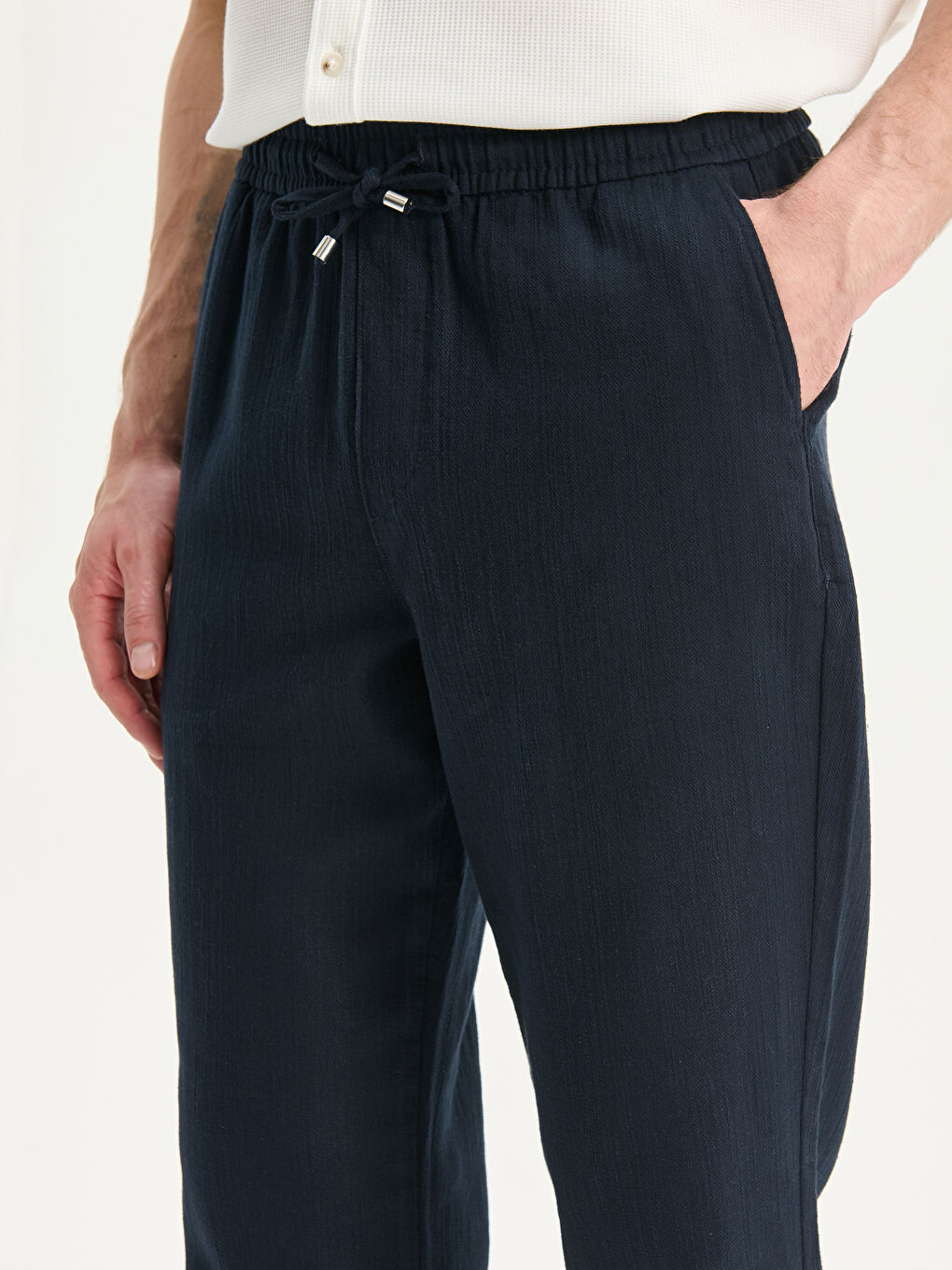 Lacivert Standart Kalıp Keten Görünümlü Erkek Pantolon-2