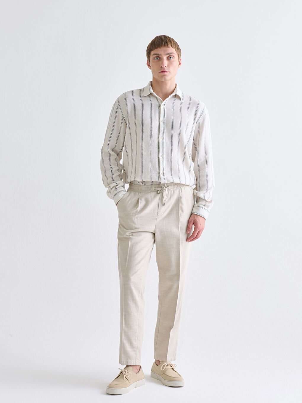 Regular Fit Linen-Look Men's Trousers
