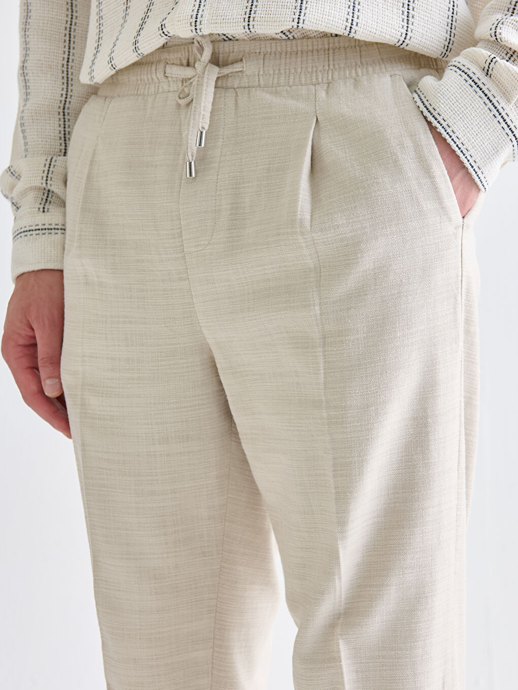 Regular Fit Linen-Look Men's Trousers-2