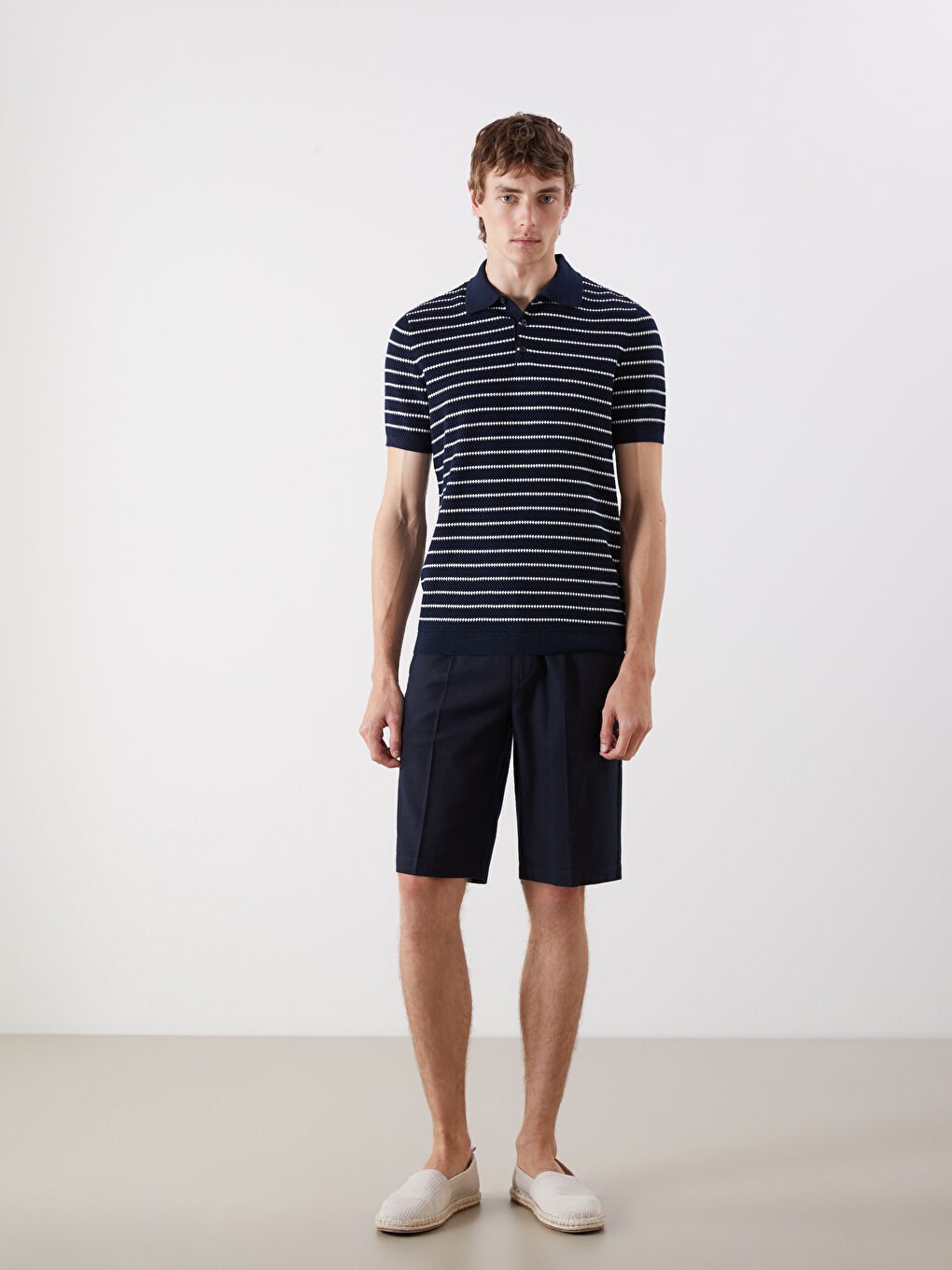 SOUTHBLUE Polo Neck Short Sleeve Striped Men's Knitwear Sweater -W51187Z8-LGS