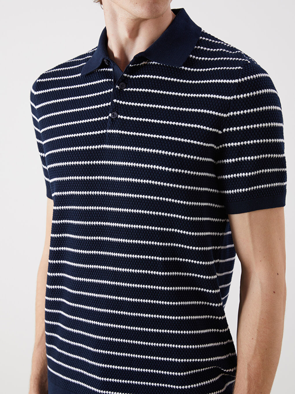 SOUTHBLUE Polo Neck Short Sleeve Striped Men's Knitwear Sweater -W51187Z8-LGS