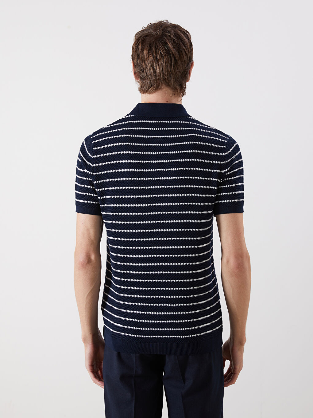 SOUTHBLUE Polo Neck Short Sleeve Striped Men's Knitwear Sweater -W51187Z8-LGS