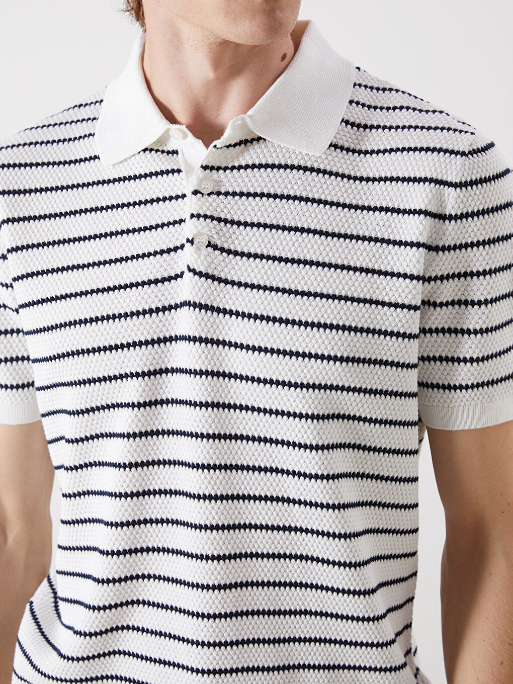 SOUTHBLUE Polo Neck Short Sleeve Striped Men's Knitwear Sweater -W51187Z8-SZ5