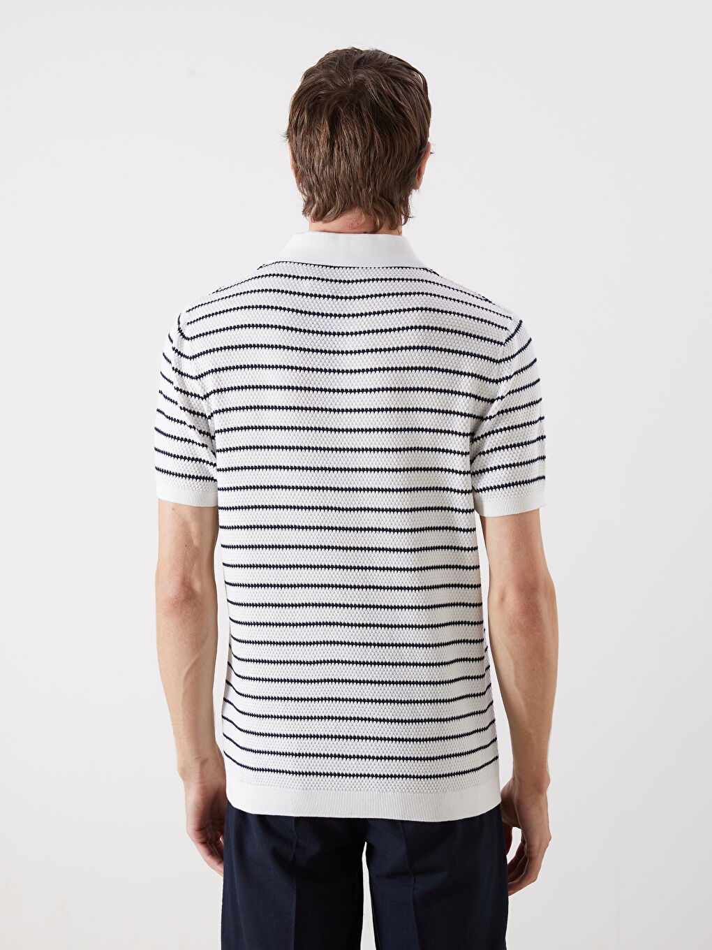 SOUTHBLUE Polo Neck Short Sleeve Striped Men's Knitwear Sweater -W51187Z8-SZ5