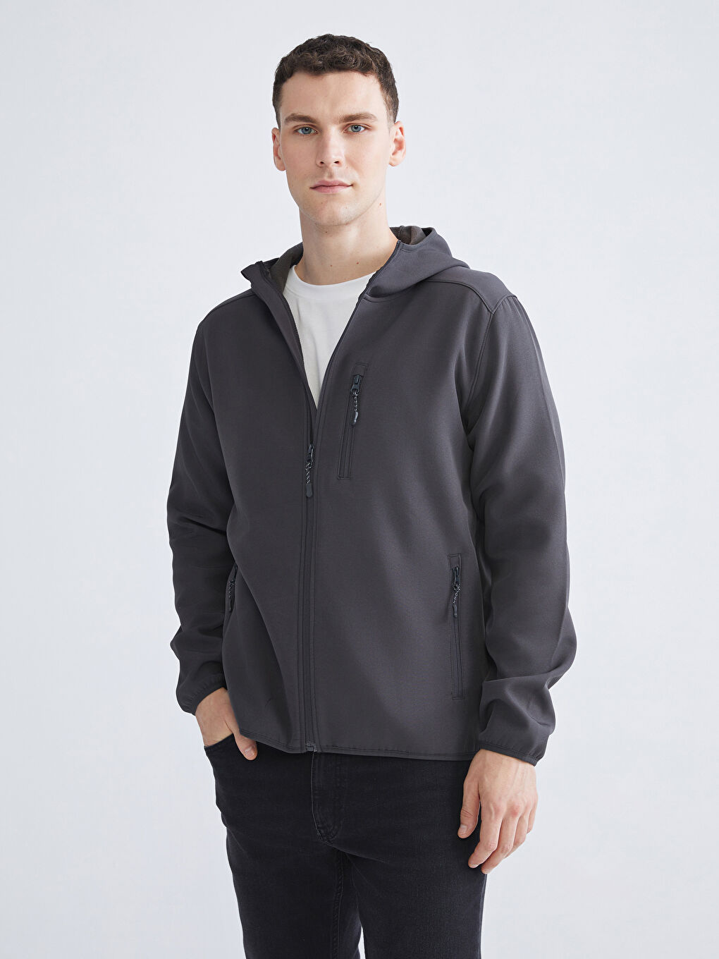 Antrasit Standart Kalıp Kapüşonlu Erkek Mont