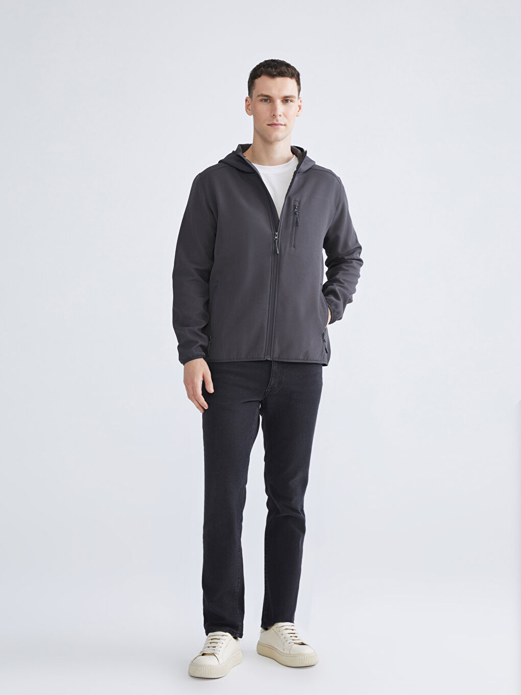 Antrasit Standart Kalıp Kapüşonlu Erkek Mont-1