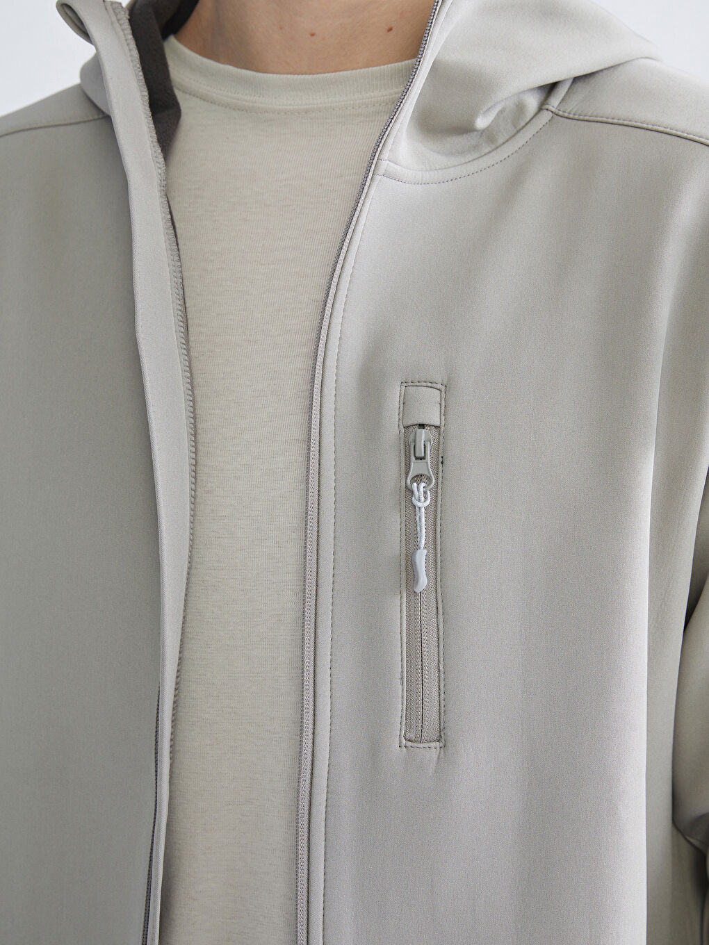 Gri Standart Kalıp Kapüşonlu Erkek Mont-2