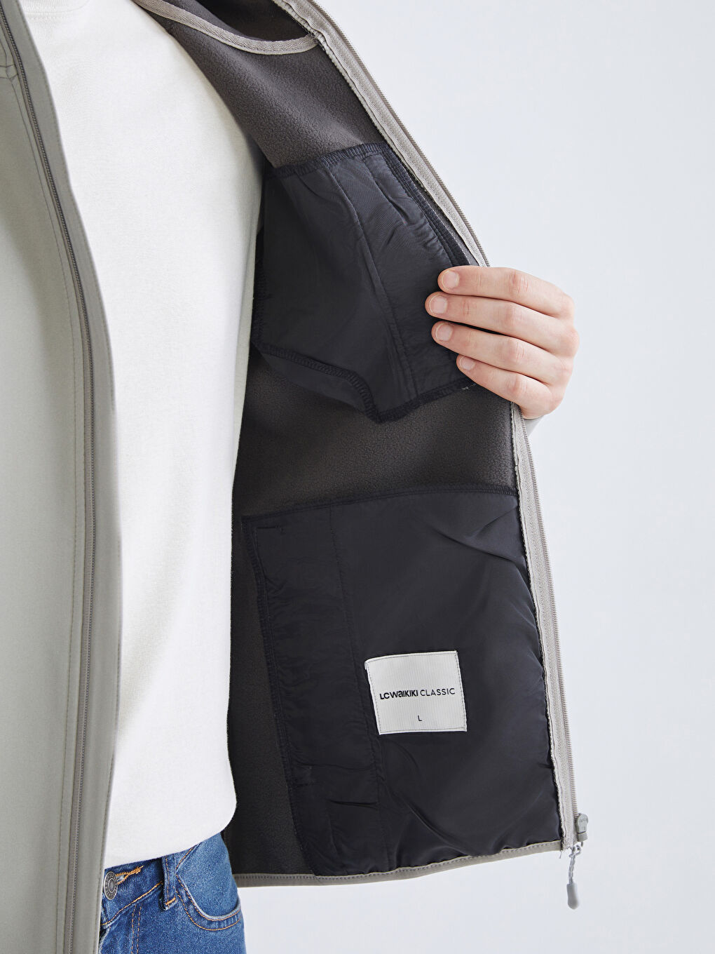 Gri Standart Kalıp Kapüşonlu Erkek Mont-3