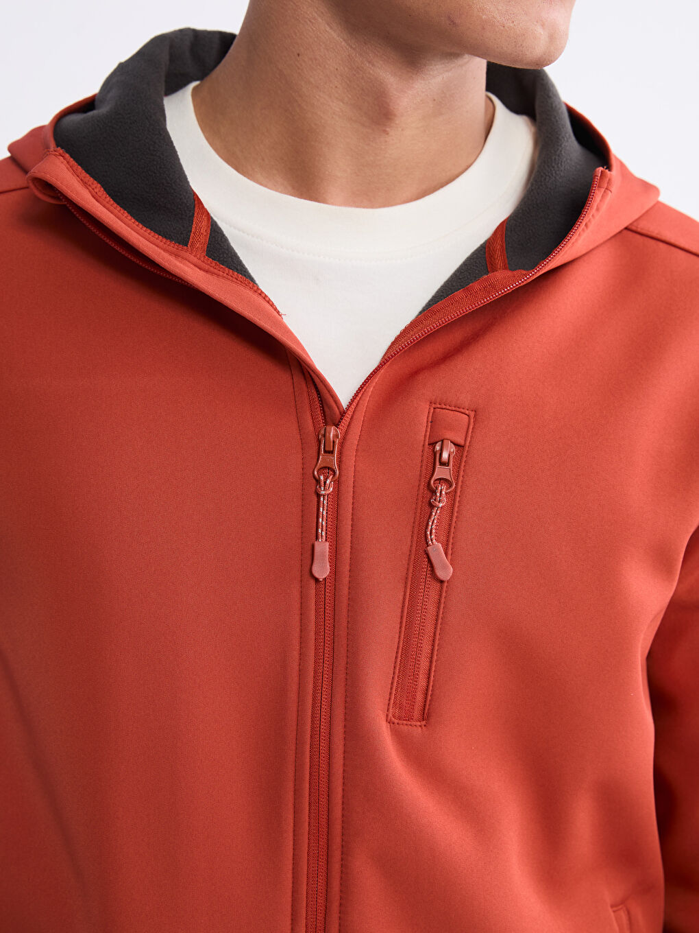 Kahverengi Standart Kalıp Kapüşonlu Erkek Mont-2