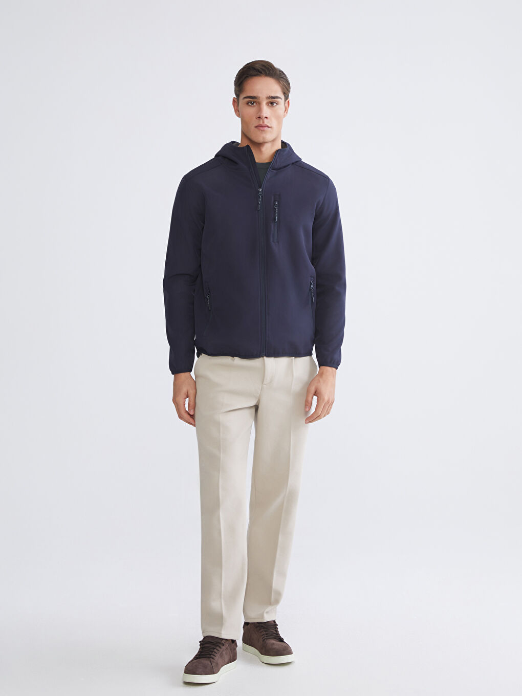 Lacivert Standart Kalıp Kapüşonlu Erkek Mont-1