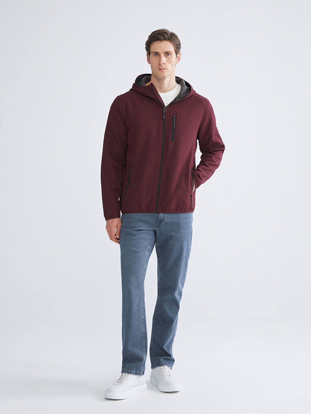 Bordo Standart Kalıp Kapüşonlu Erkek Mont-1