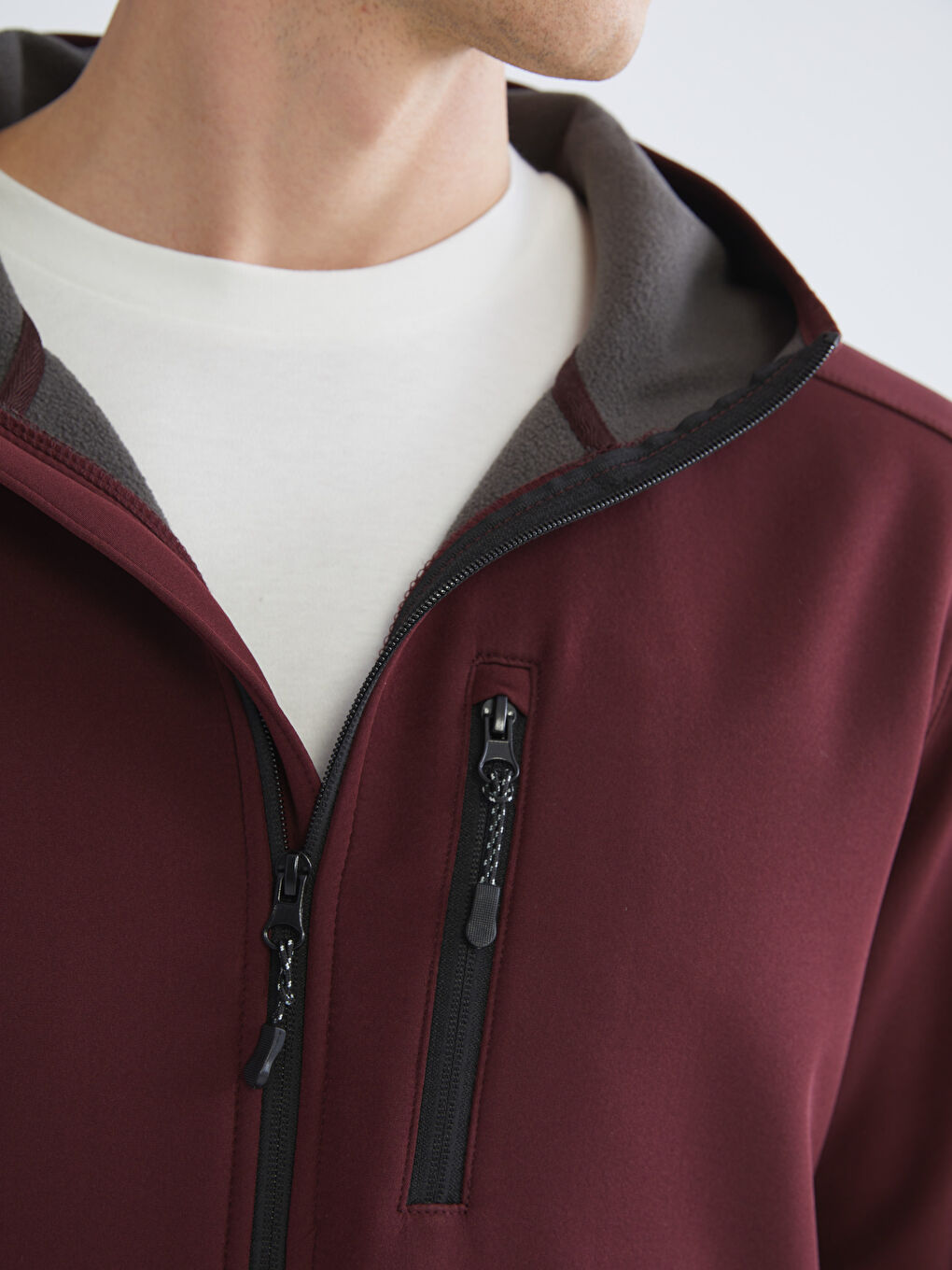 Bordo Standart Kalıp Kapüşonlu Erkek Mont-2