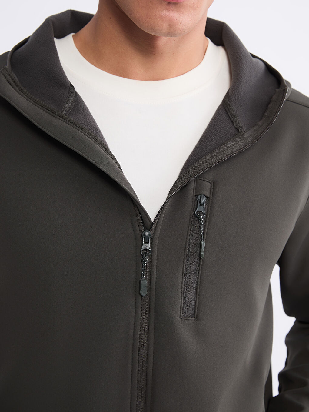 Haki Standart Kalıp Kapüşonlu Erkek Mont-4