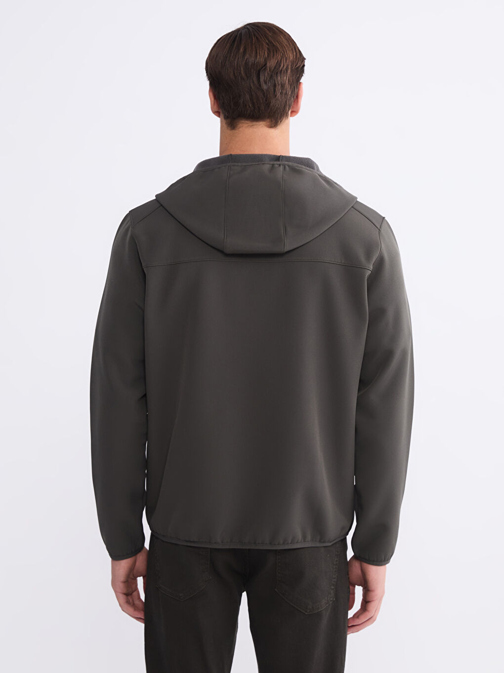 Haki Standart Kalıp Kapüşonlu Erkek Mont-6