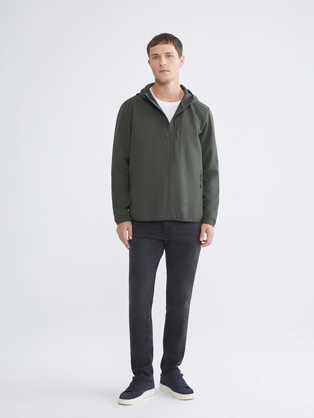 ерлерге арналған стандартты пішім капюшонды пальто-1