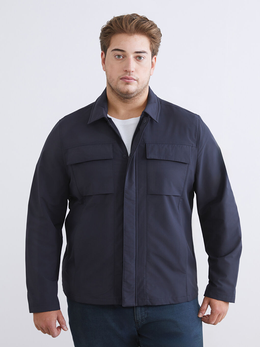 Lacivert Standart Kalıp Gömlek Yaka Erkek Mont-2