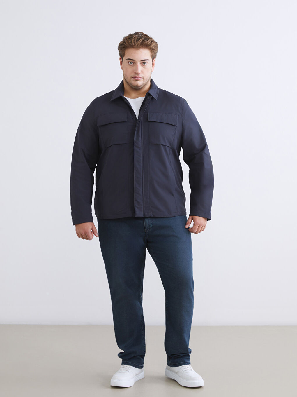 Lacivert Standart Kalıp Gömlek Yaka Erkek Mont-7