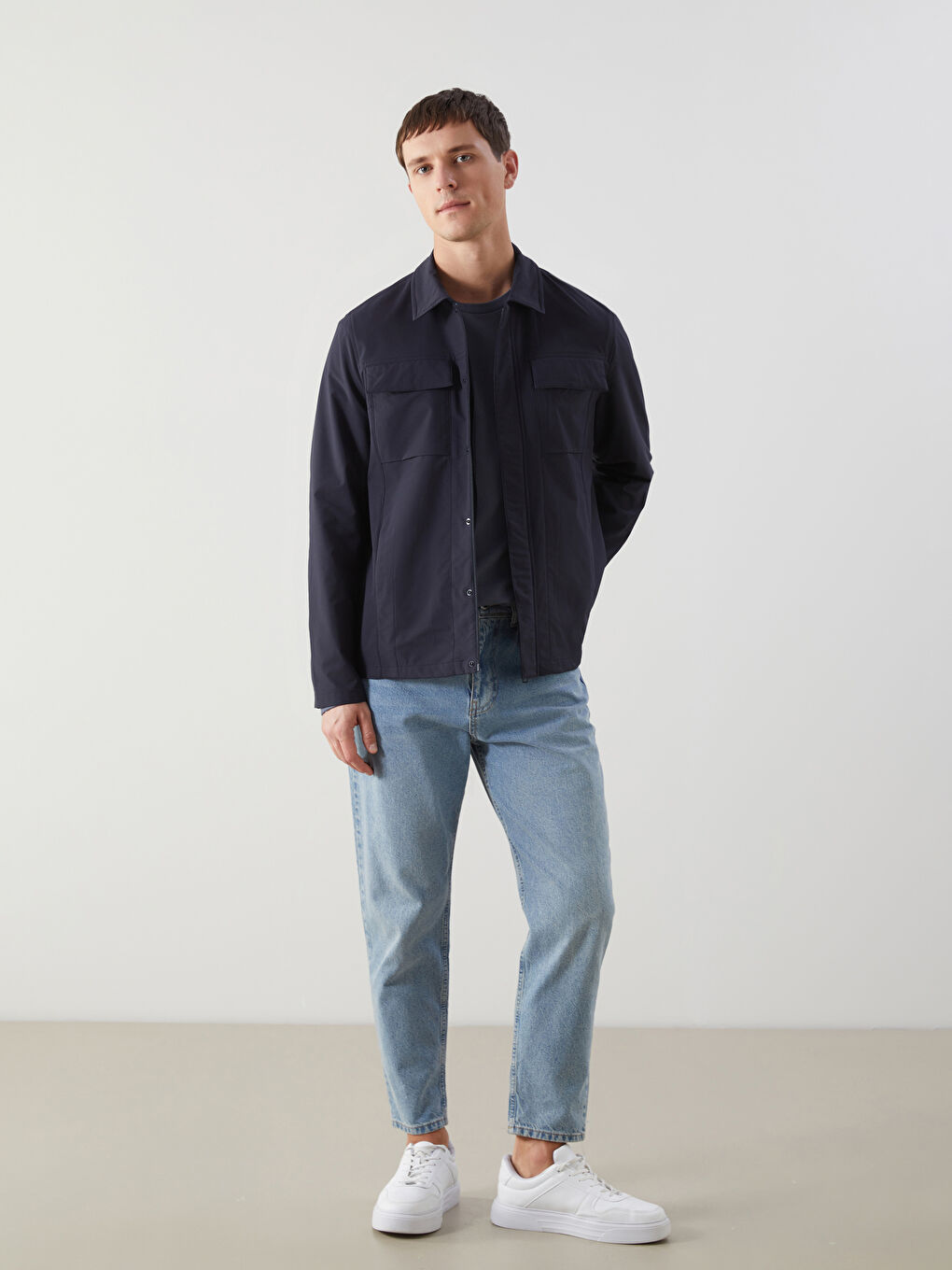 Lacivert Standart Kalıp Gömlek Yaka Erkek Mont-3