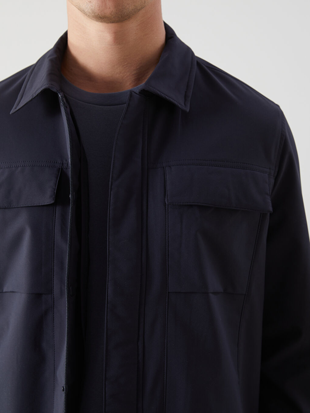 Lacivert Standart Kalıp Gömlek Yaka Erkek Mont-4