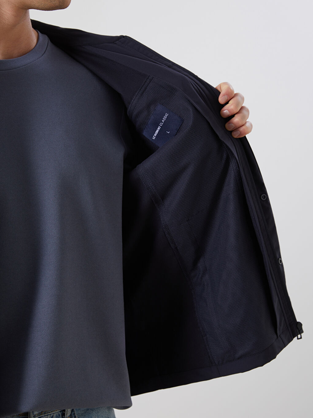 Lacivert Standart Kalıp Gömlek Yaka Erkek Mont-5