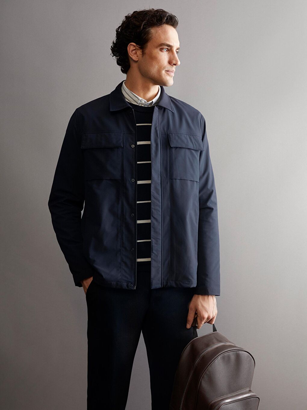 Lacivert Standart Kalıp Gömlek Yaka Erkek Mont